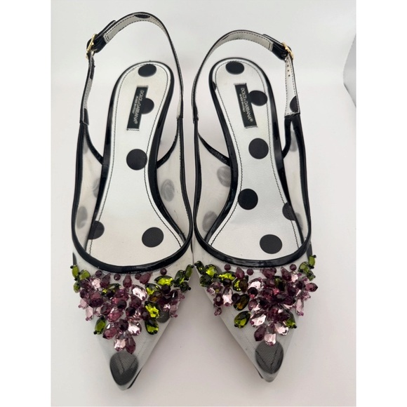 Dolce & Gabbana Crystal Embellished Polka Dot Slingback Heels - Picture 2 of 12